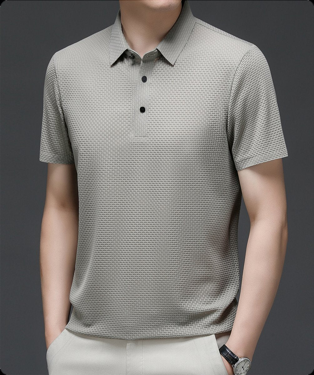 Men's Textured Mesh Button-Up Polo Shirt