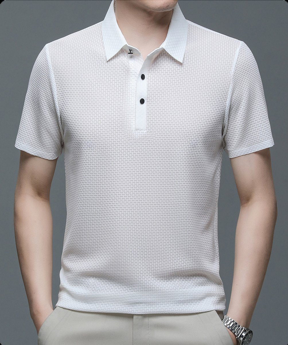 Men's Textured Mesh Button-Up Polo Shirt