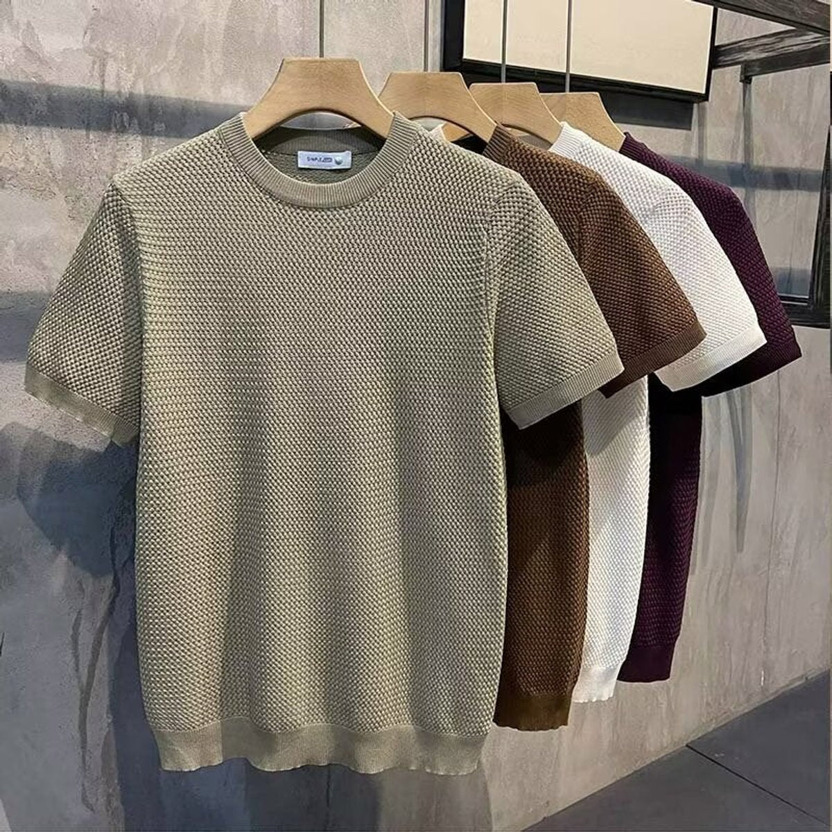 Men's Textured Knit Crewneck Sweater Relaxed Fit