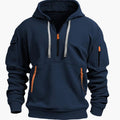 Men's Utility Pocket Quarter-Zip Hooded Pullover - Dark Blue
