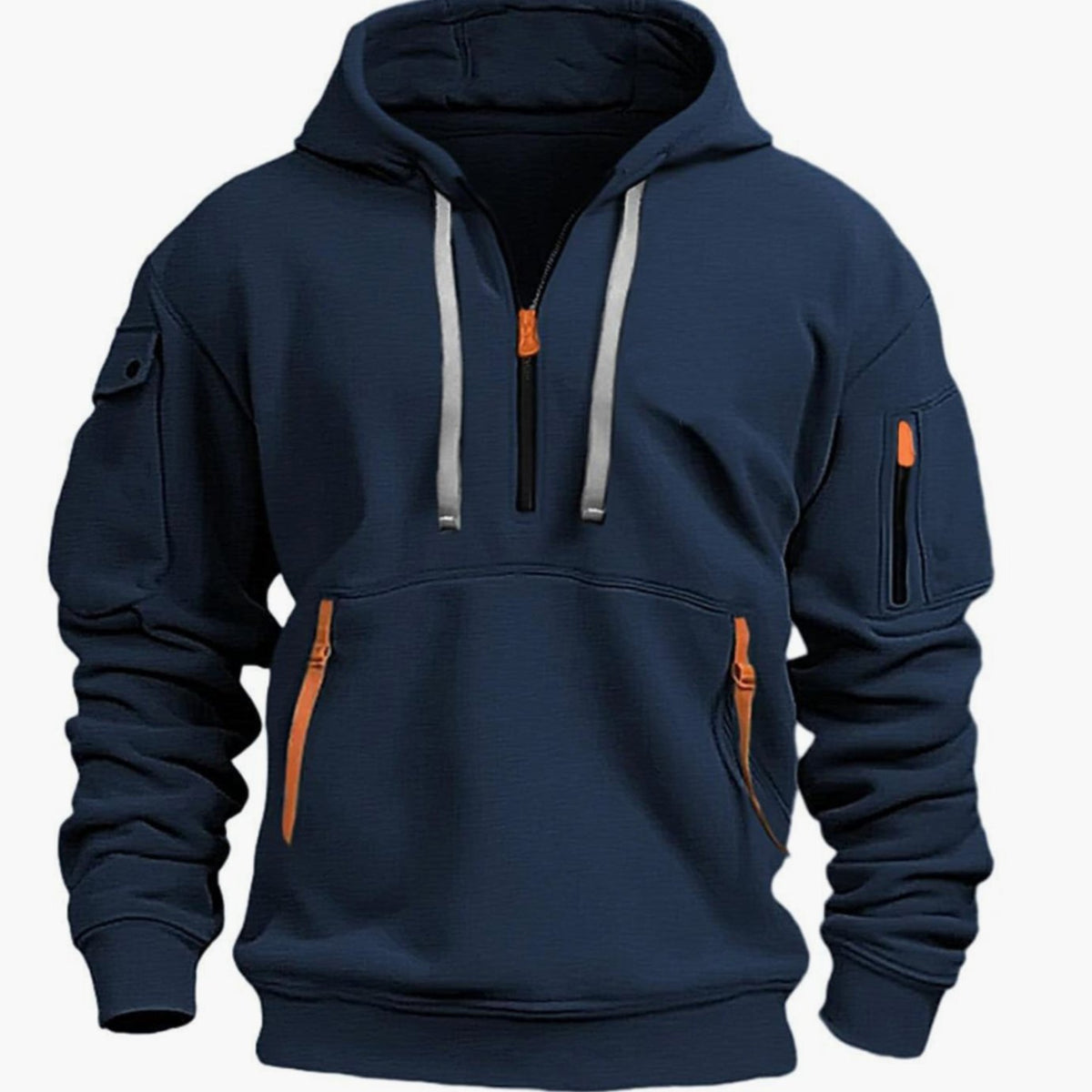 Men's Utility Pocket Quarter-Zip Hooded Pullover - Dark Blue