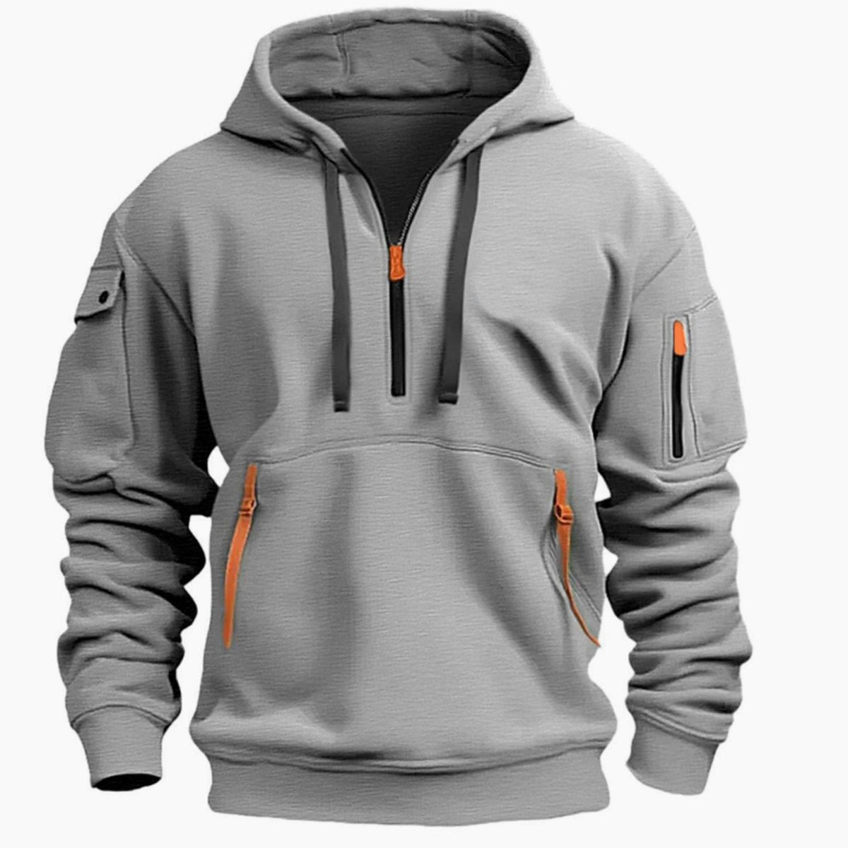 Men's Utility Pocket Quarter-Zip Hooded Pullover - Light Gray