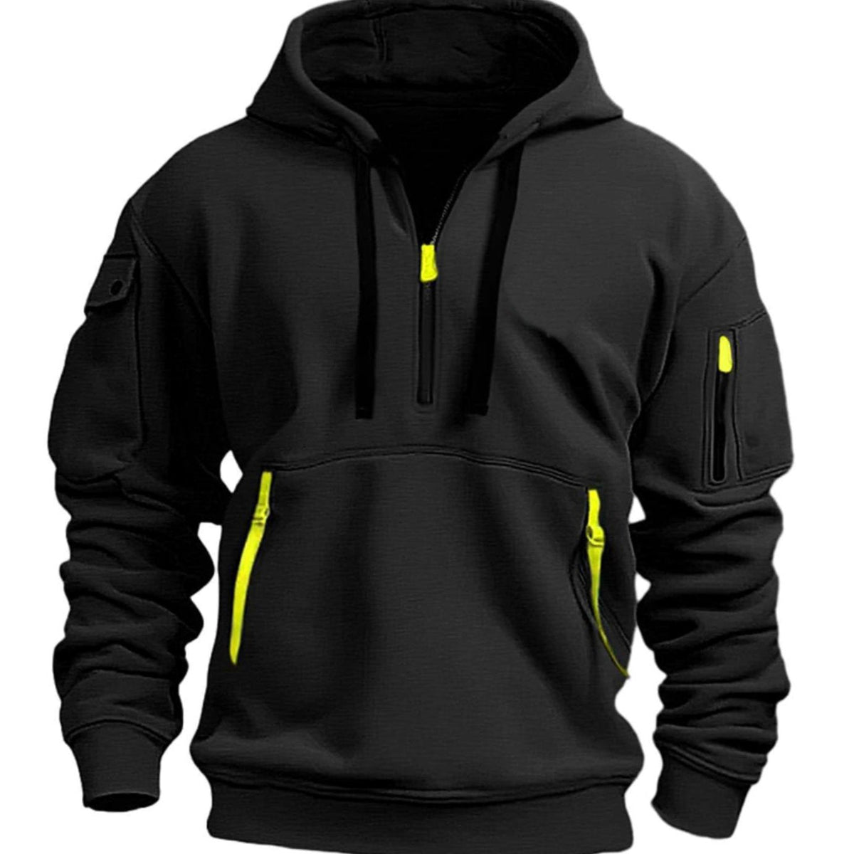 Men's Utility Pocket Quarter-Zip Hooded Pullover - Black