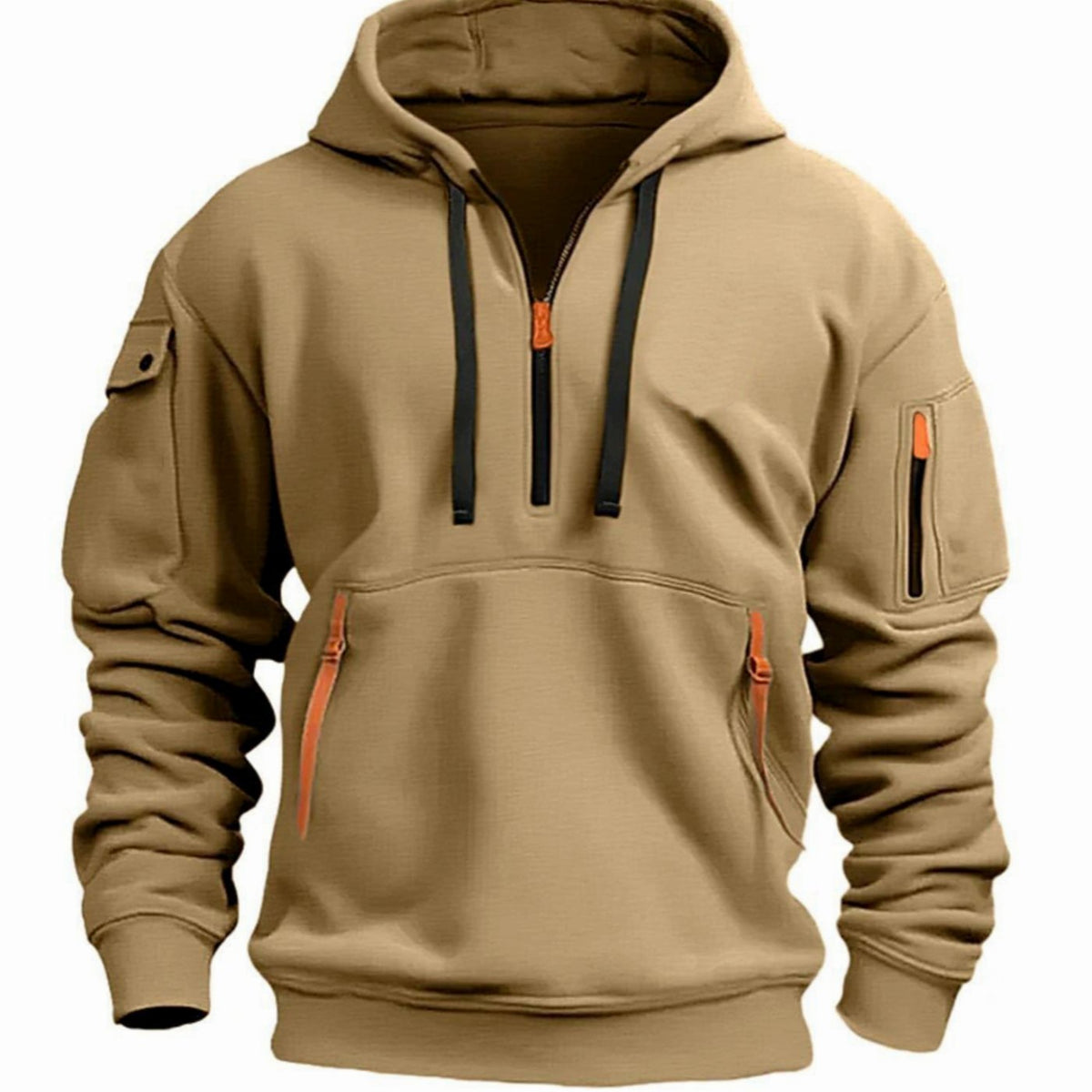 Men's Utility Pocket Quarter-Zip Hooded Pullover - Khaki