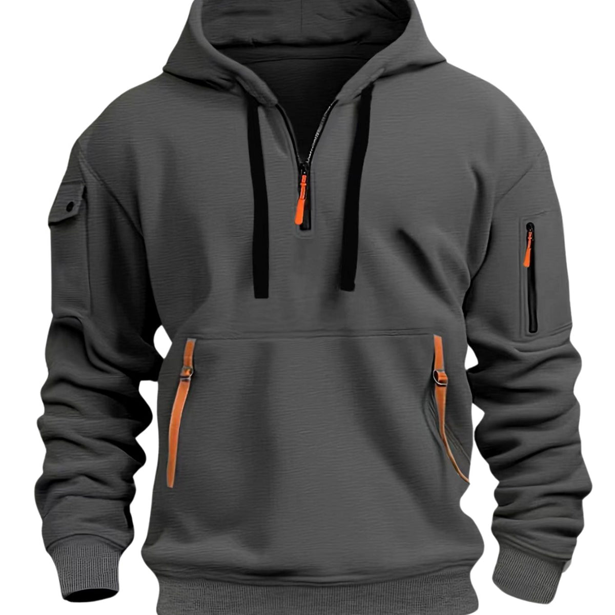 Men's Utility Pocket Quarter-Zip Hooded Pullover - Dark Gray