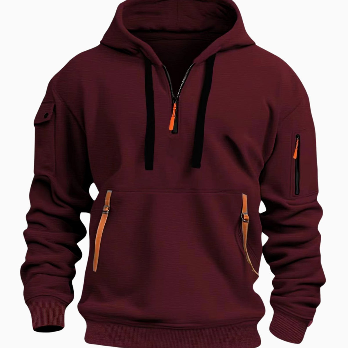 Men's Utility Pocket Quarter-Zip Hooded Pullover - Red