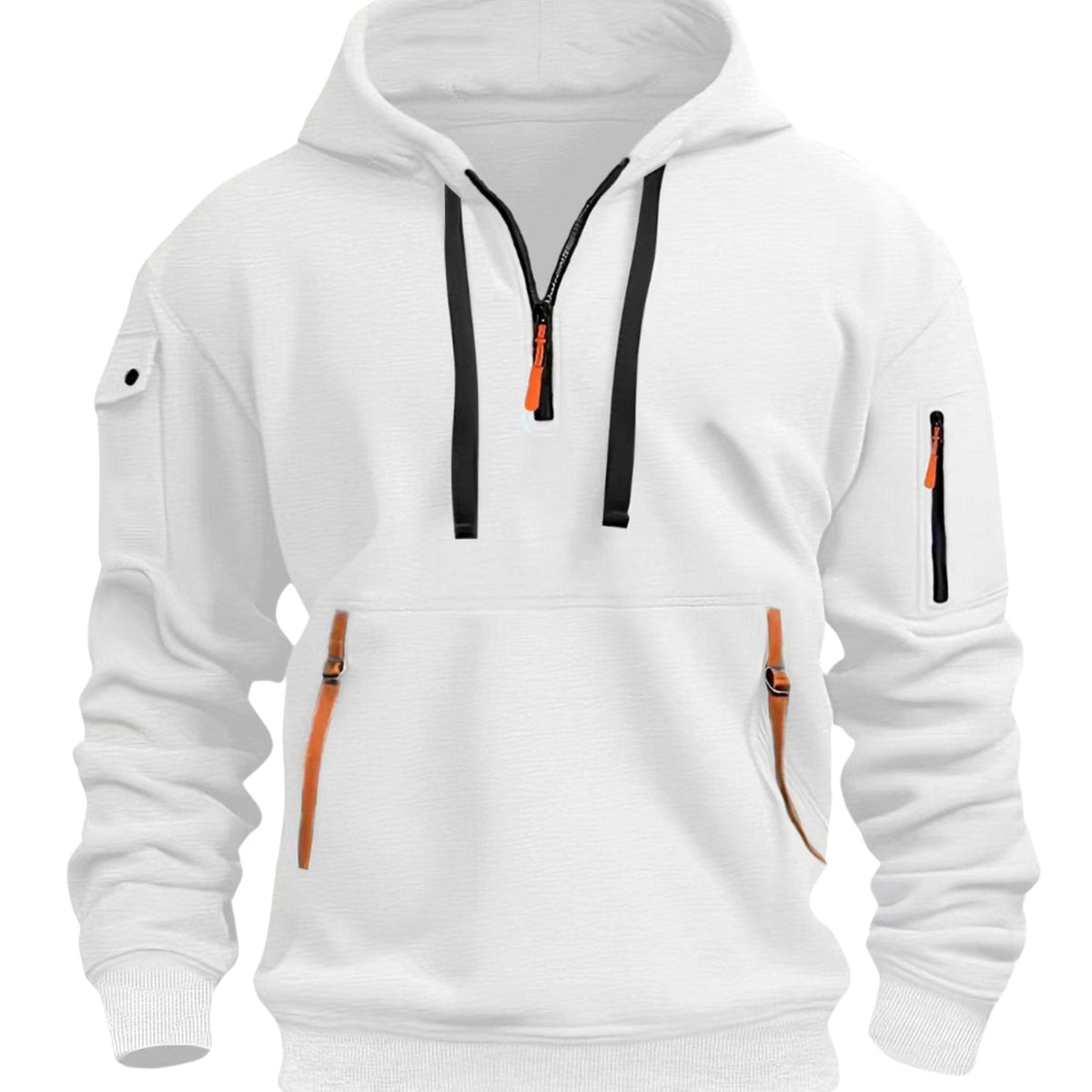 Men's Utility Pocket Quarter-Zip Hooded Pullover - White