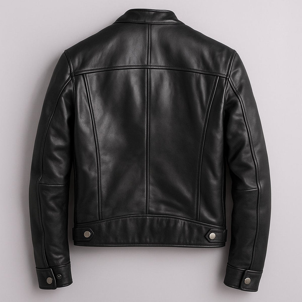 Men's Vintage Biker Leather Jacket Full-Zip Moto Style