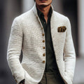 Men's Textured Stand Collar Single-Breasted Cardigan - White