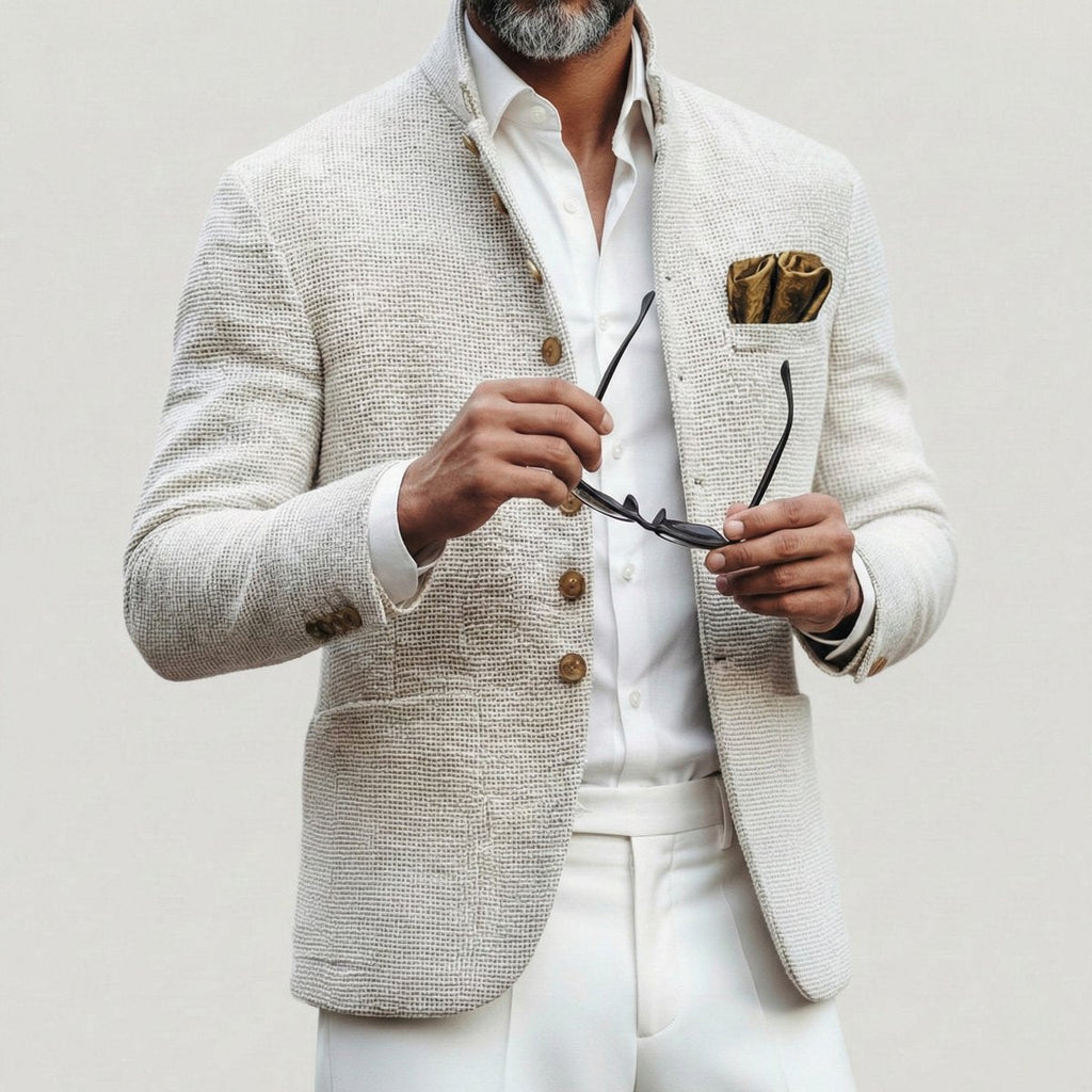 Men's Textured Stand Collar Single-Breasted Cardigan