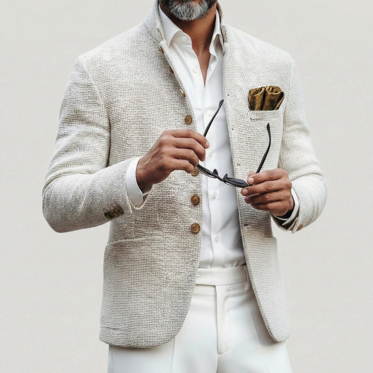 Men's Textured Stand Collar Single-Breasted Cardigan