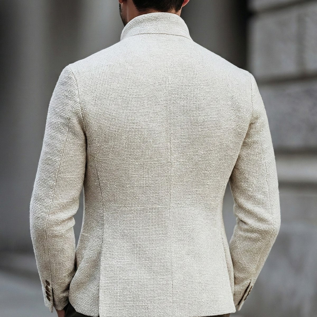 Men's Textured Stand Collar Single-Breasted Cardigan