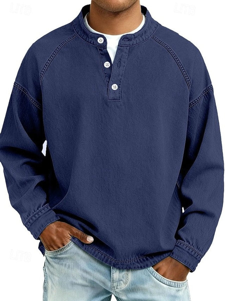 Men's Vintage Washed Henley Pullover - Royal Blue