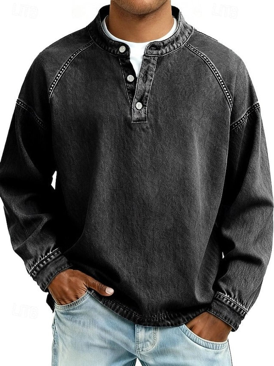 Men's Vintage Washed Henley Pullover - Black