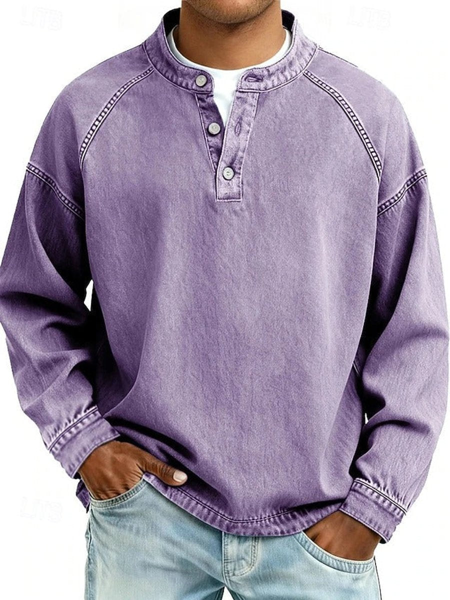 Men's Vintage Washed Henley Pullover - Purple