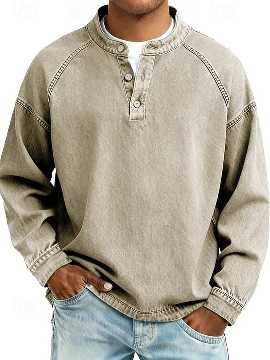 Men's Vintage Washed Henley Pullover - Khaki