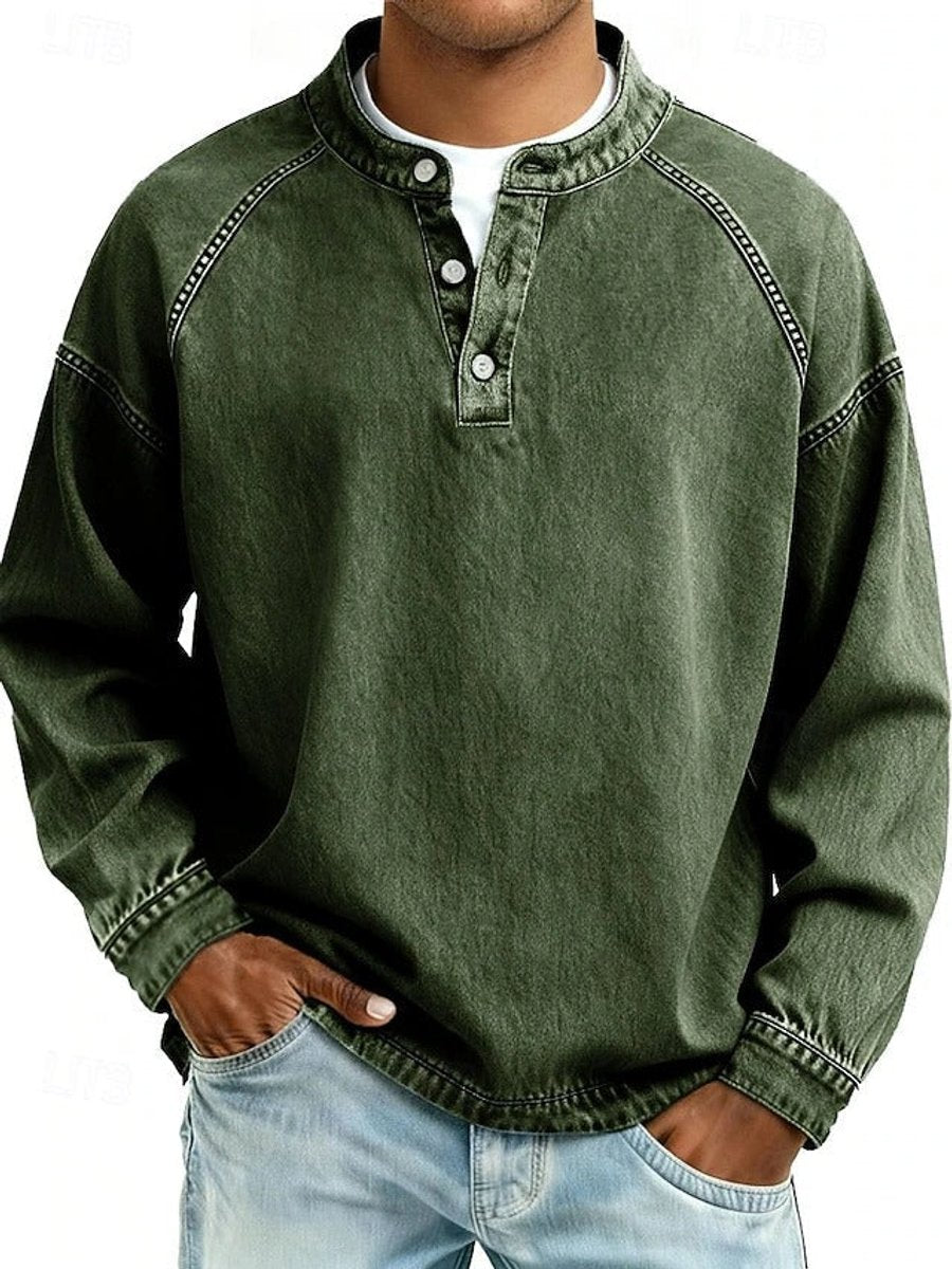 Men's Vintage Washed Henley Pullover - Dark Green