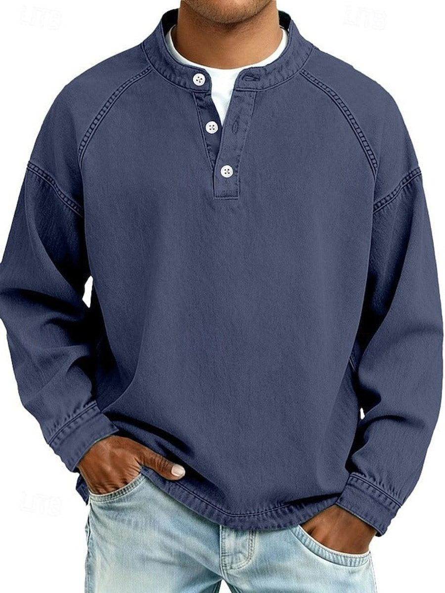 Men's Vintage Washed Henley Pullover - Dark Blue