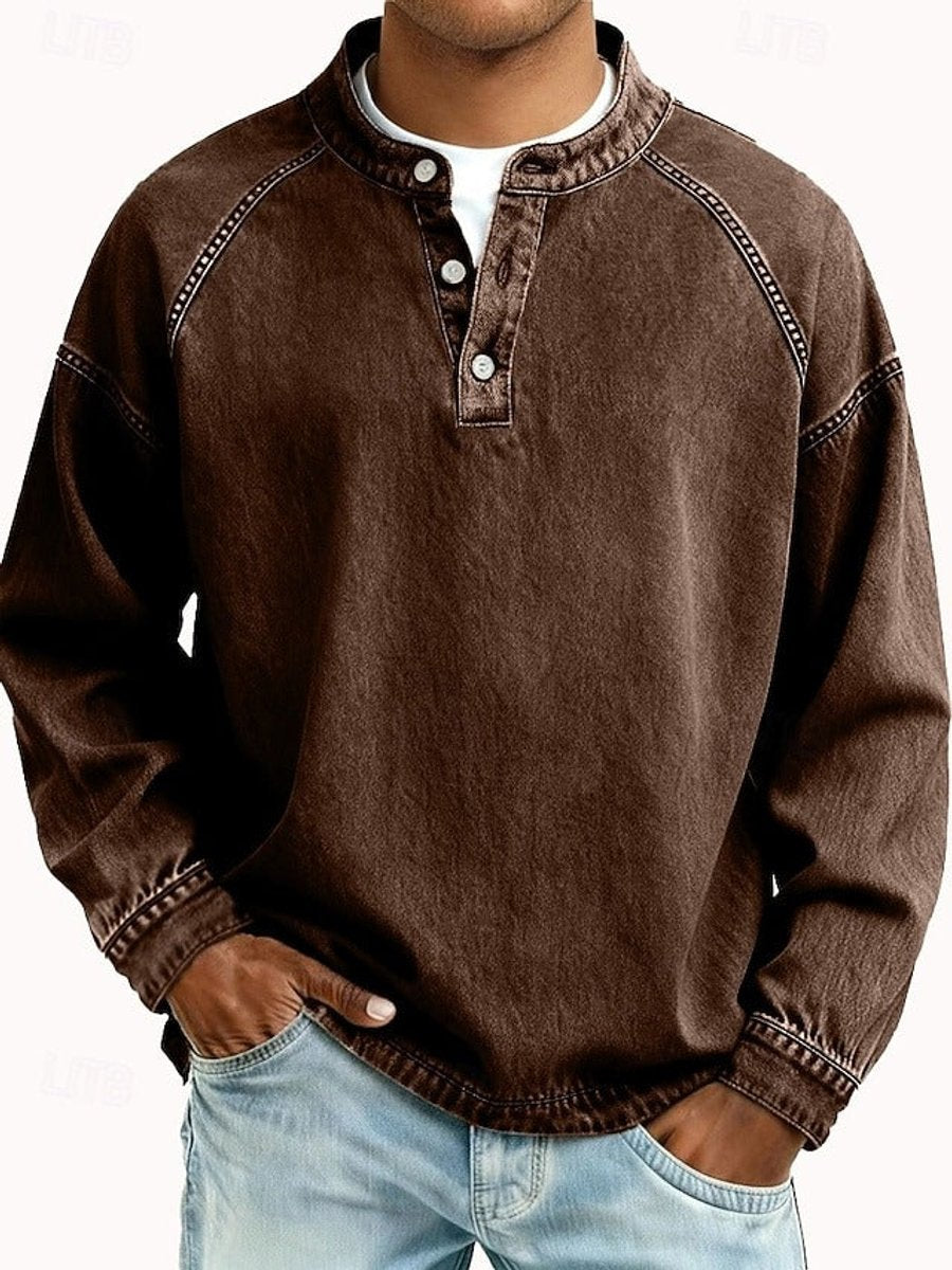 Men's Vintage Washed Henley Pullover - Brown