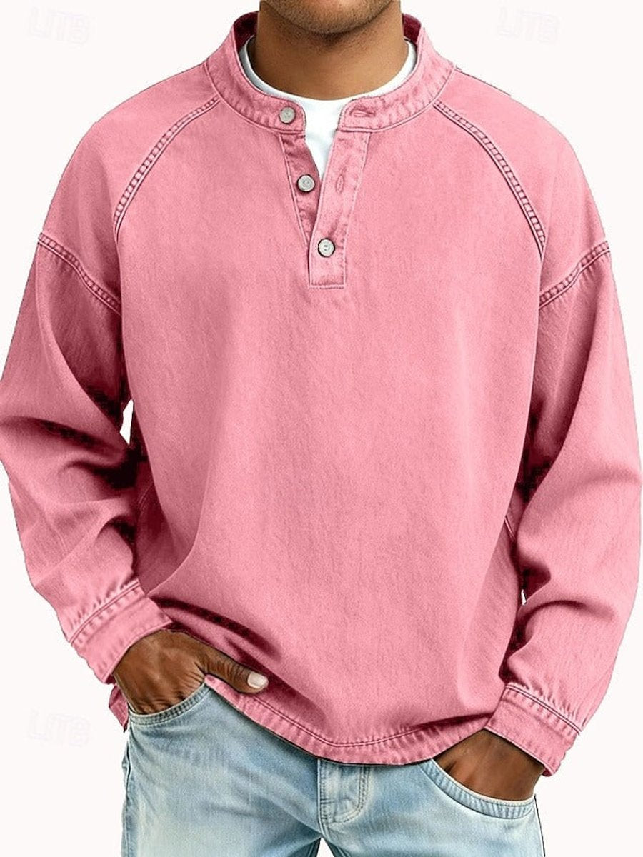Men's Vintage Washed Henley Pullover - Pink