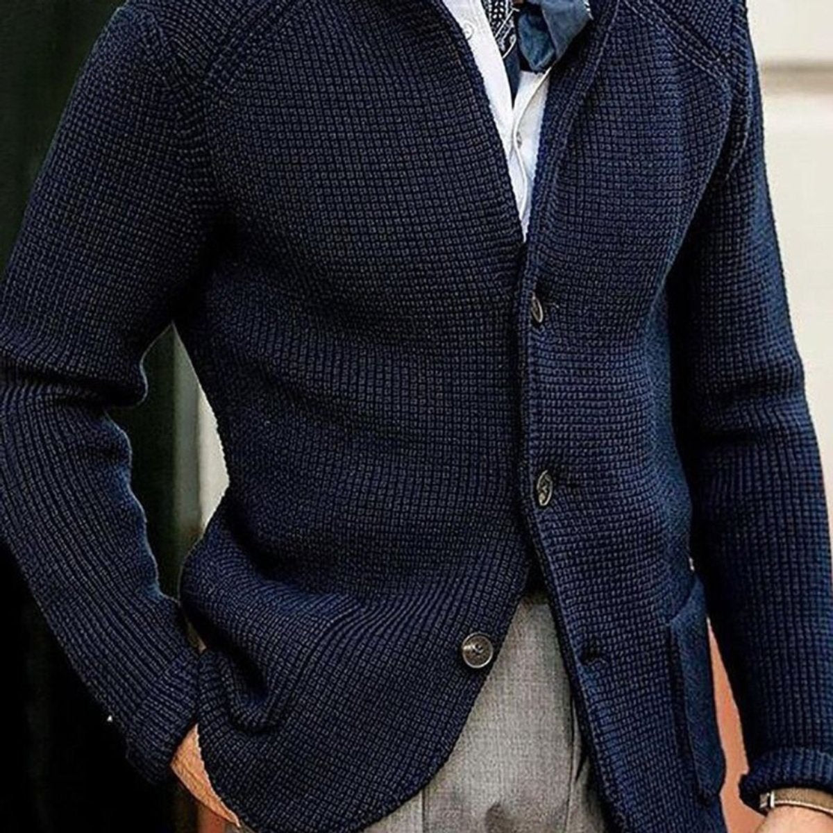 Men's Waffle-Knit Button-Front Cardigan - Blue