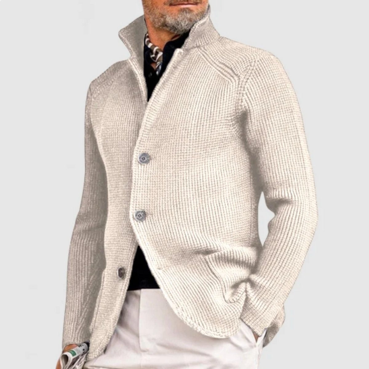 Men's Waffle-Knit Button-Front Cardigan - White