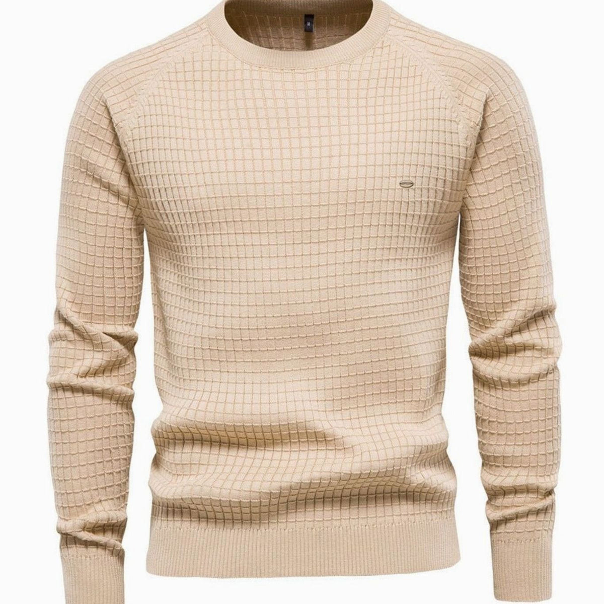 Men's Waffle-Knit Raglan Crewneck Sweater - Beige