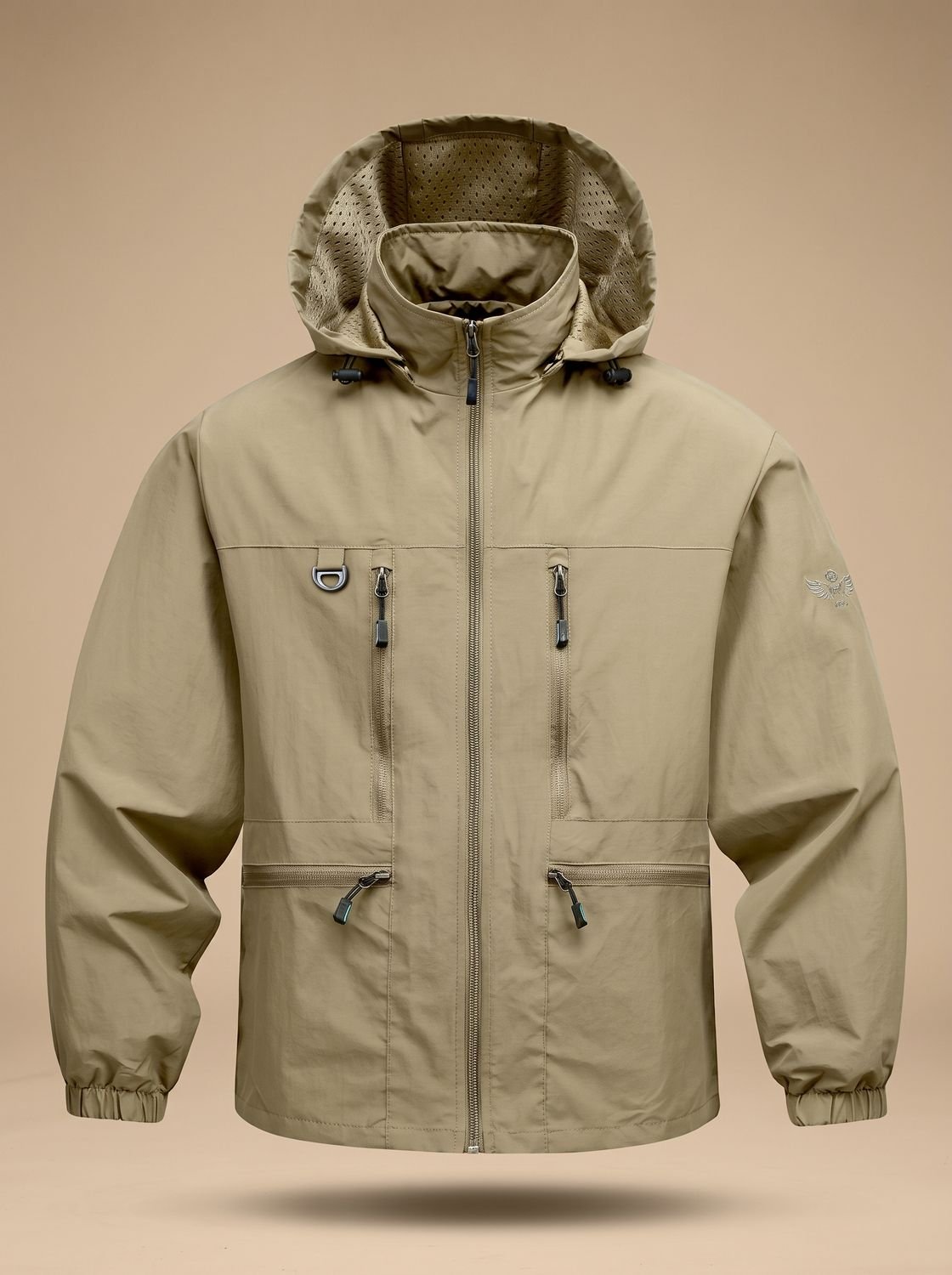Men's Waterproof Hooded Multi-Pocket Outdoor Jacket - Khaki