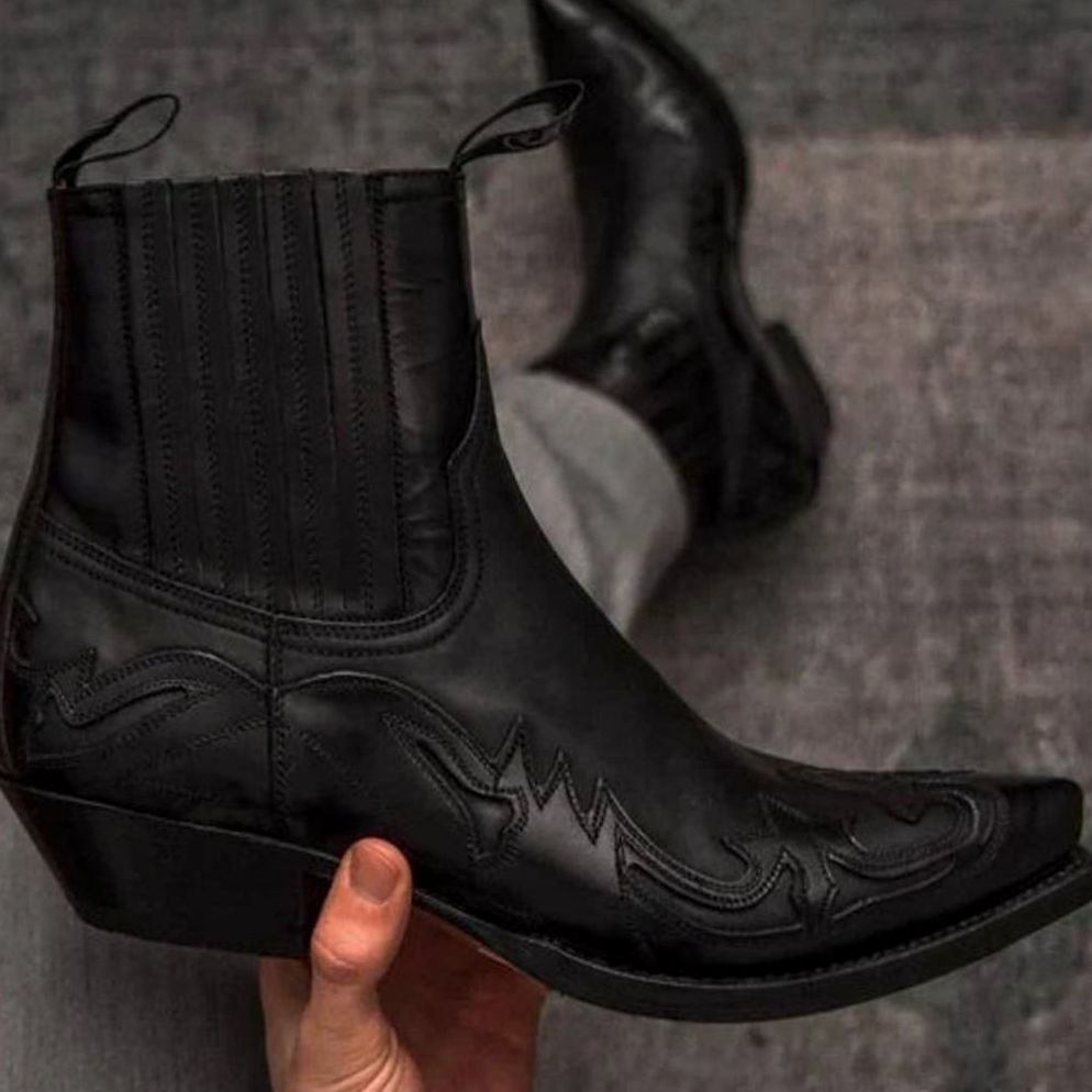 Men's Western Embroidered Chelsea Boots - Black