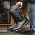 Men's Western Embroidered Leather Square-Toe Cowboy Boots - Black