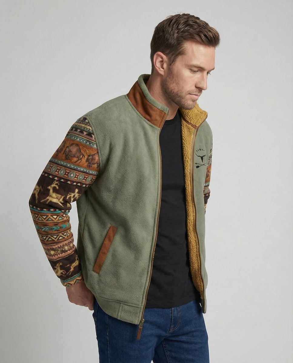 Men's Sherpa-Collar Fleece Bomber Jacket - Dark Blue