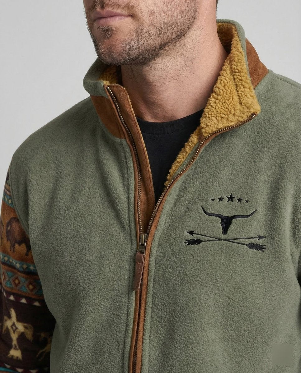 Men's Sherpa-Collar Fleece Bomber Jacket - Brown