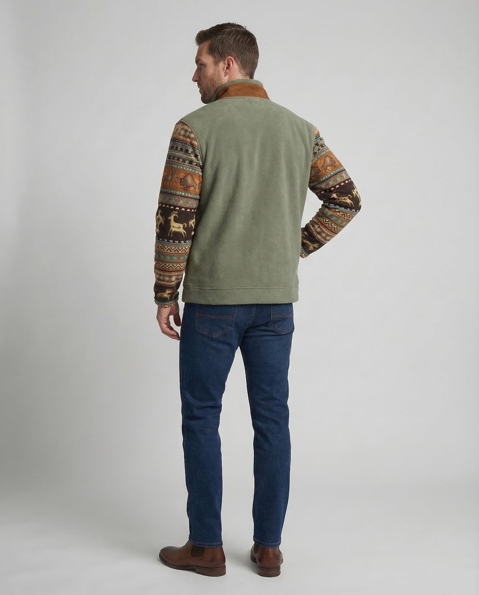 Men's Sherpa-Collar Fleece Bomber Jacket - Green