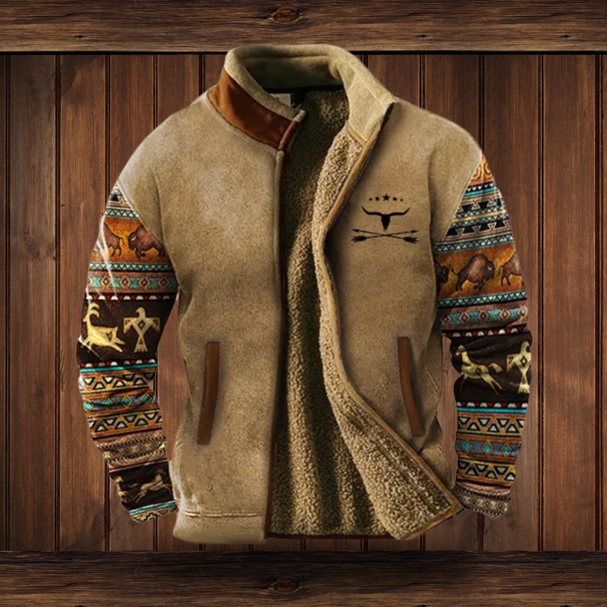 Men's Sherpa-Collar Fleece Bomber Jacket - Blue