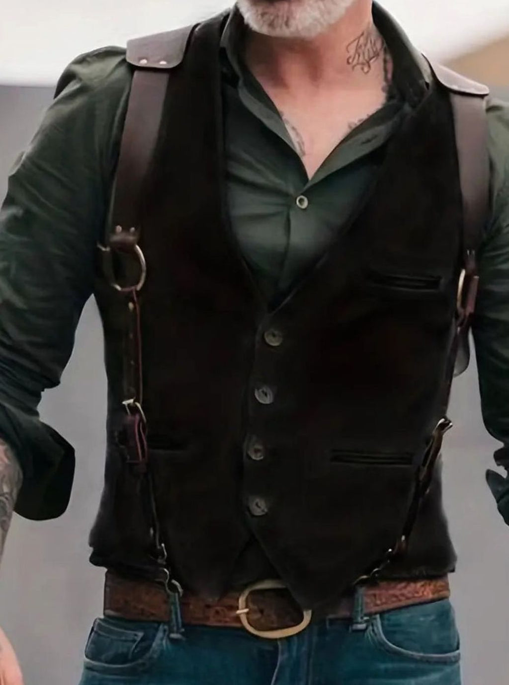Men's Western Suede-Look Vest - Black