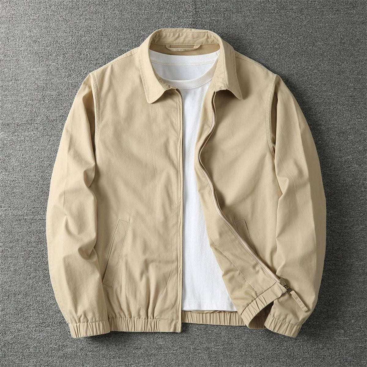 Men's Lightweight Zip-Up Bomber Jacket - Beige