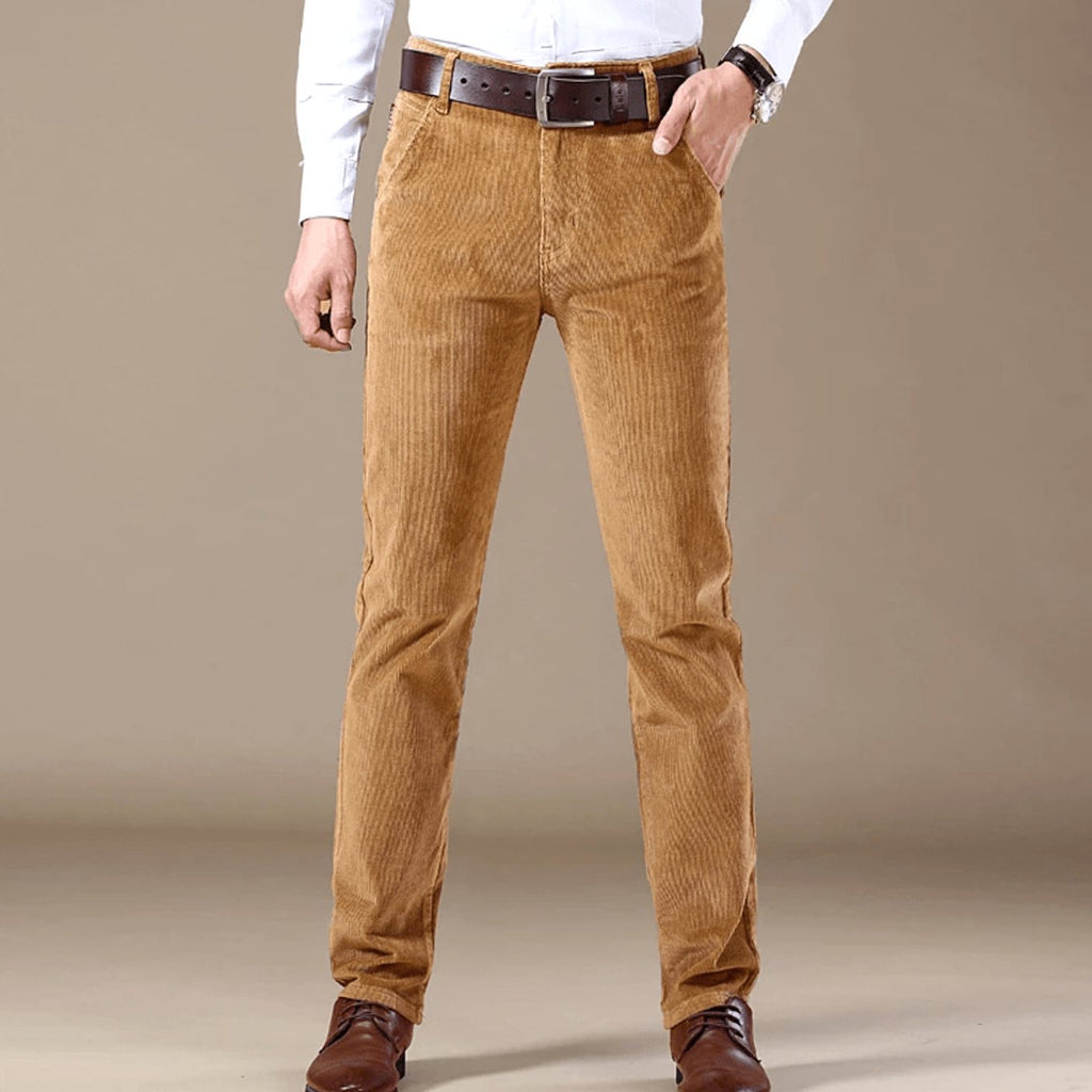 Men's Slim Straight-Leg Corduroy Winter Pants - Beige