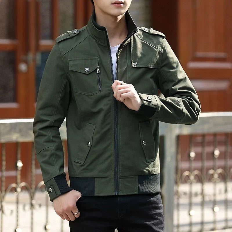 Men's Zip-Up Casual Bomber Jacket - Green