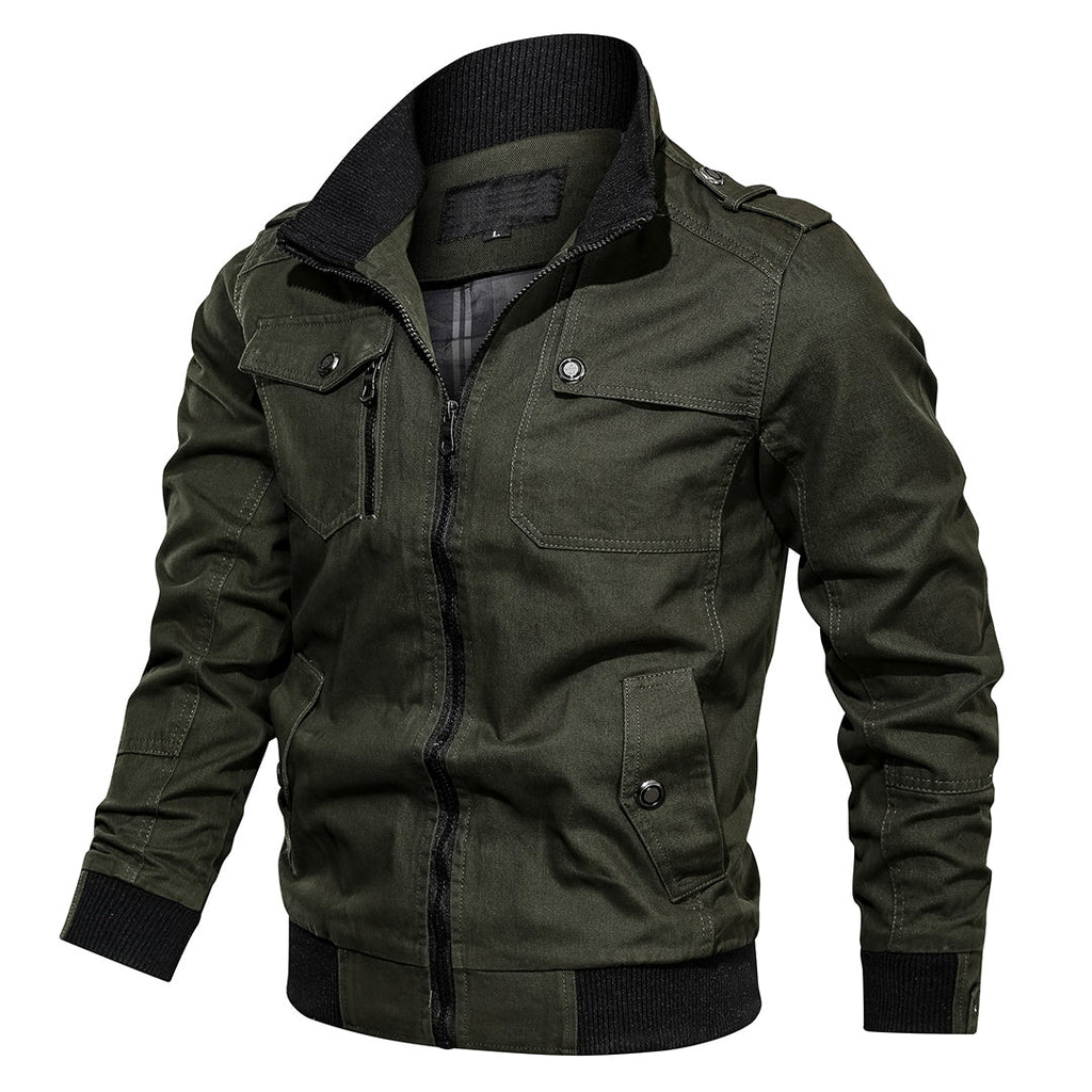 Men's Zip-Up Casual Bomber Jacket - Black