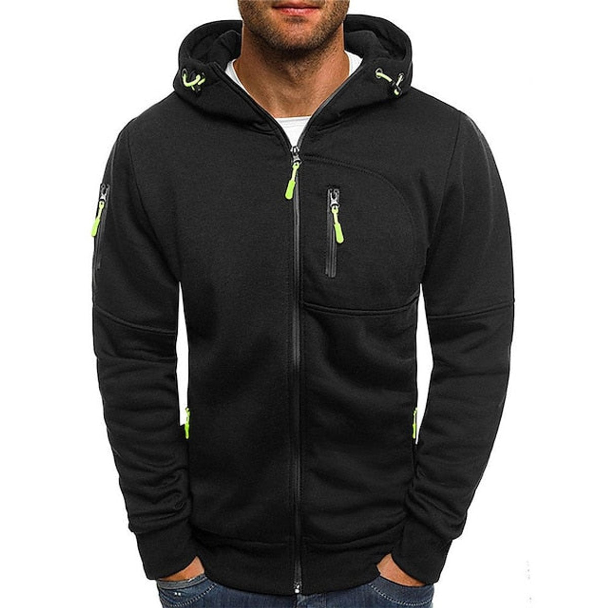 Men's Zip-Up Fleece Hoodie - Black