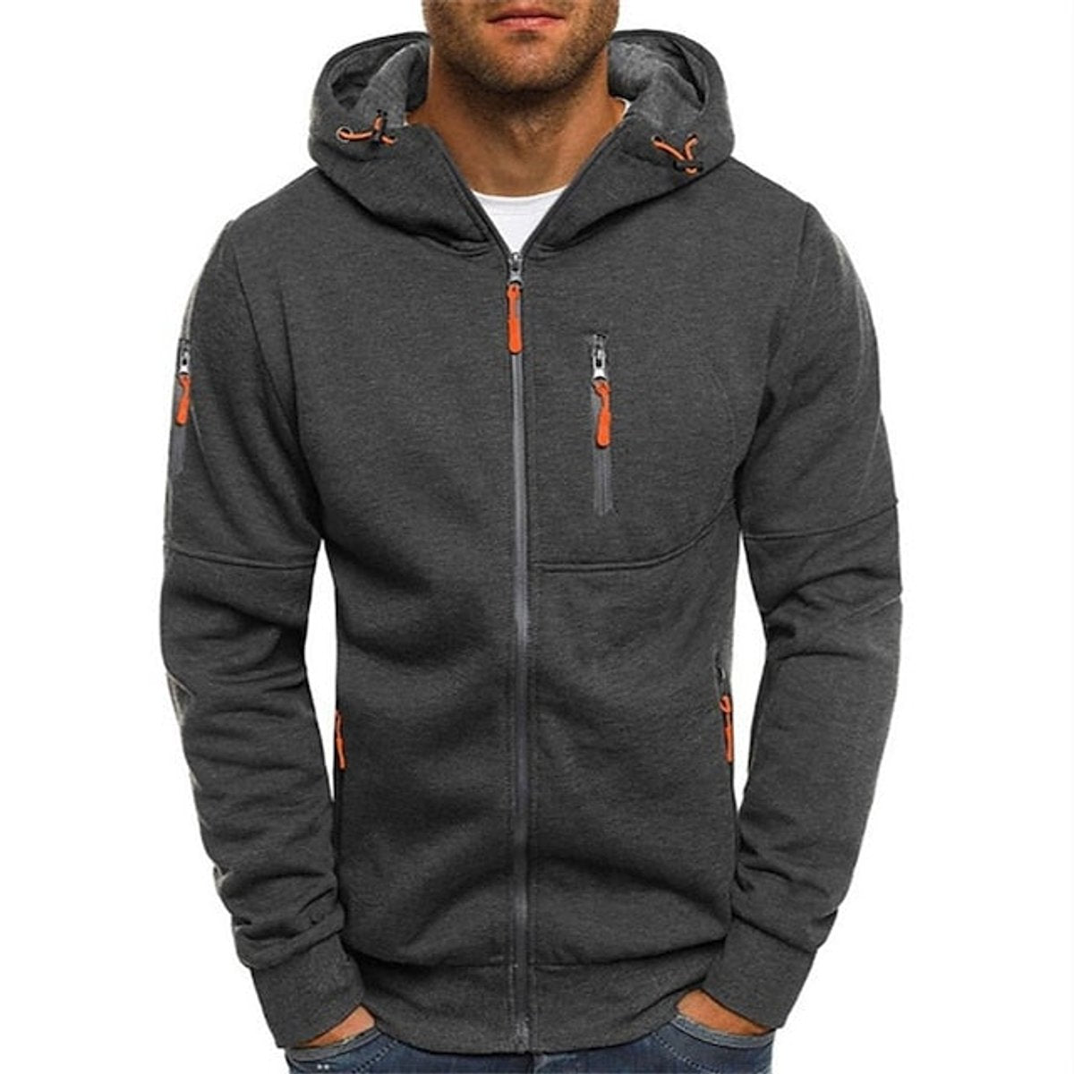 Men's Zip-Up Fleece Hoodie - Dark Gray