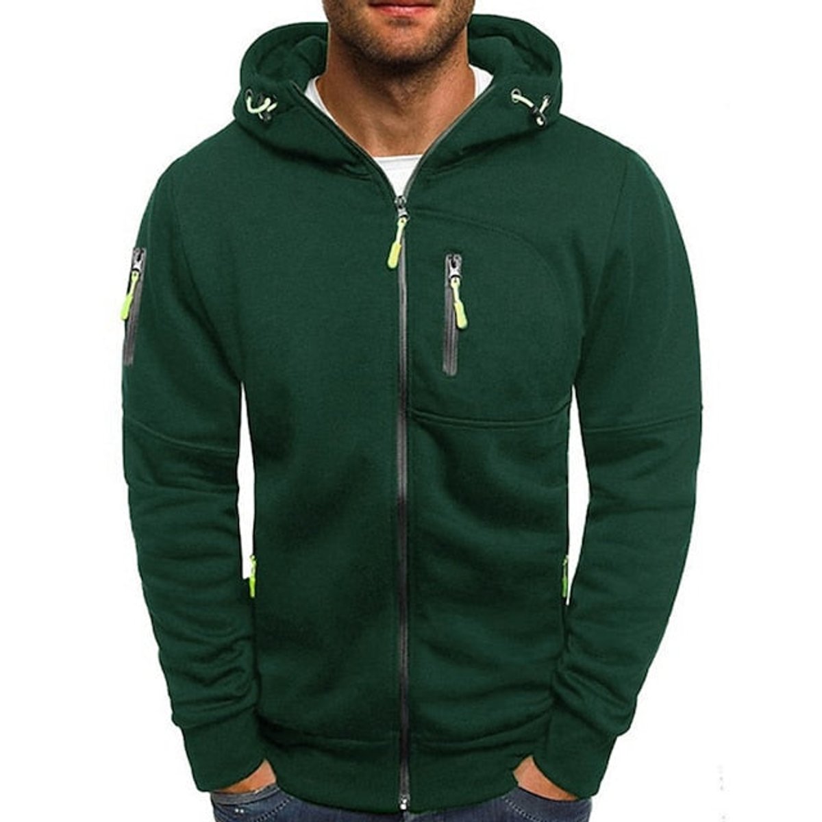 Men's Zip-Up Fleece Hoodie - Green