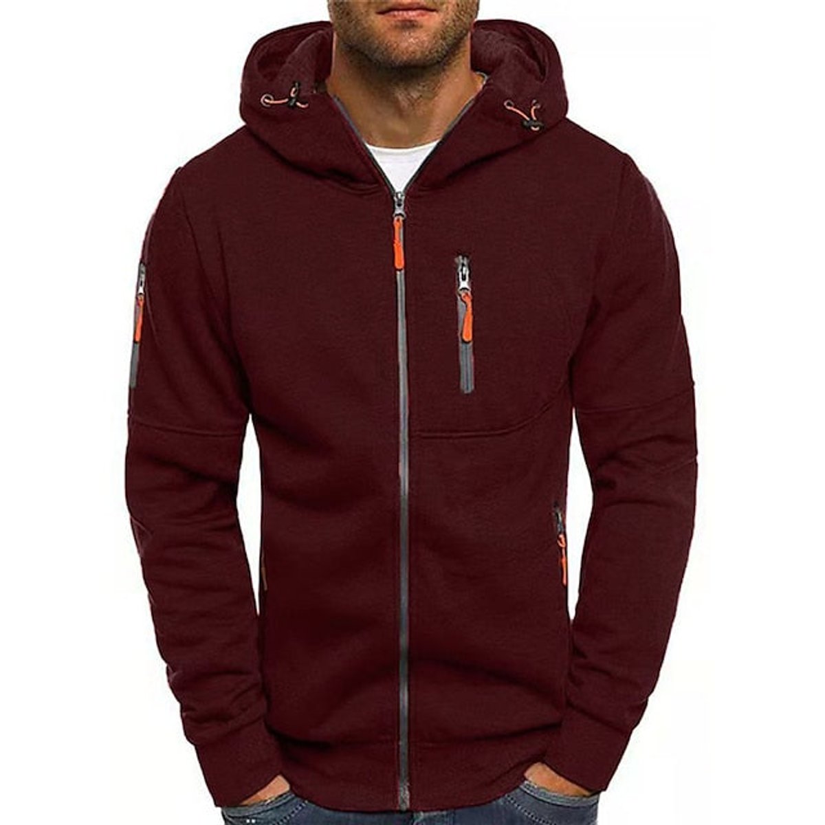 Men's Zip-Up Fleece Hoodie - Wine