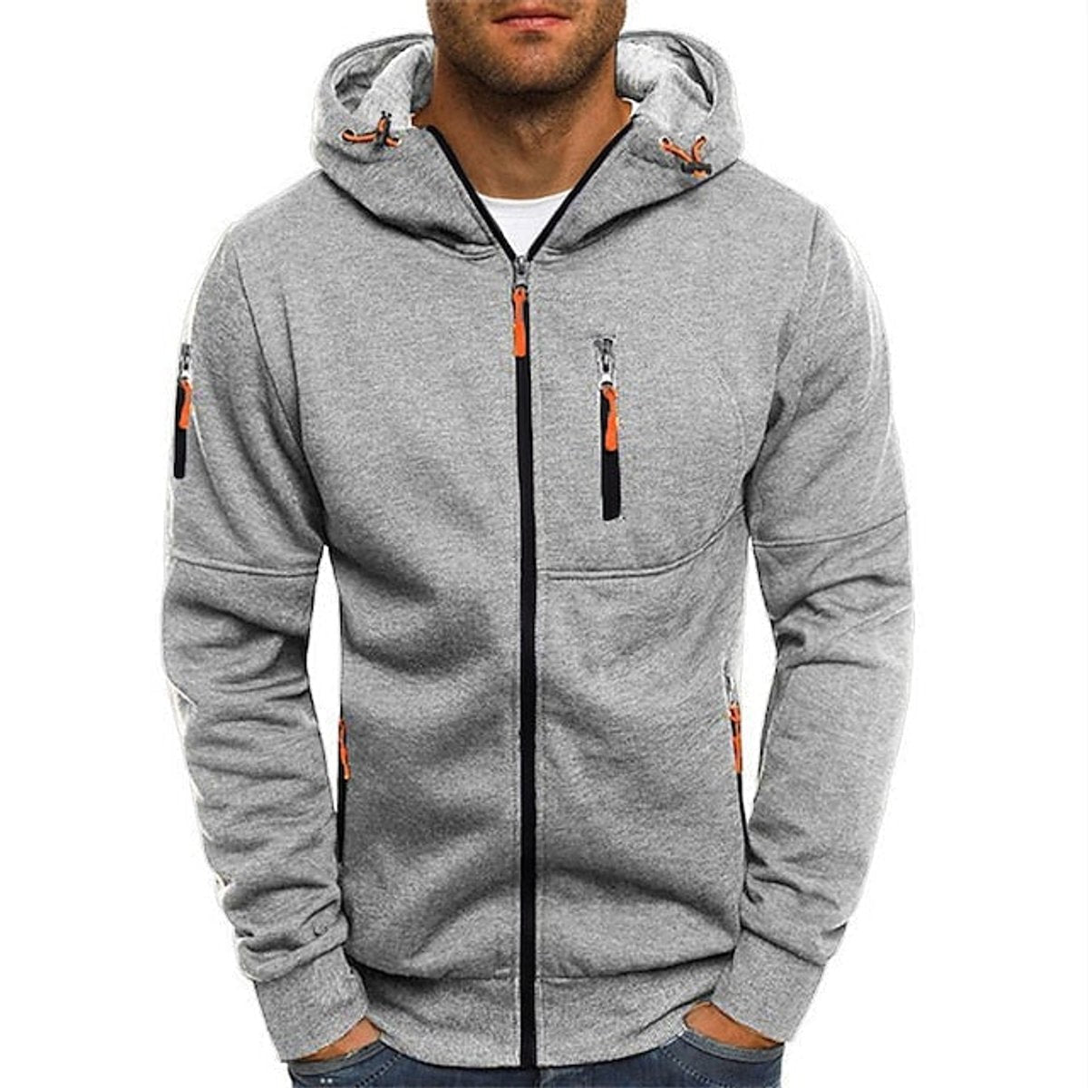 Men's Zip-Up Fleece Hoodie - Light Gray