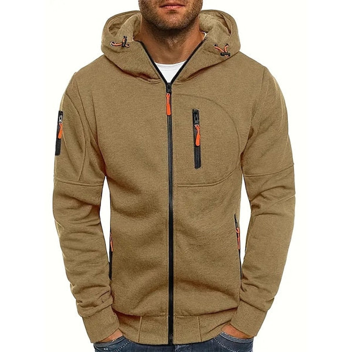 Men's Zip-Up Fleece Hoodie - Khaki