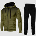 Men's Zip-Up Hoodie and Tapered Jogger Tracksuit Set - Army Green