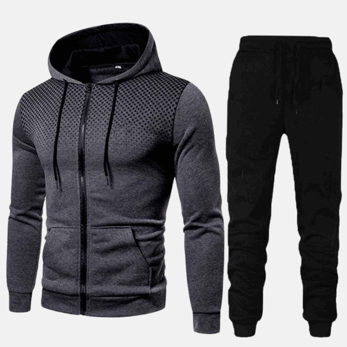 Men's Zip-Up Hoodie and Tapered Jogger Tracksuit Set - Dark Gray