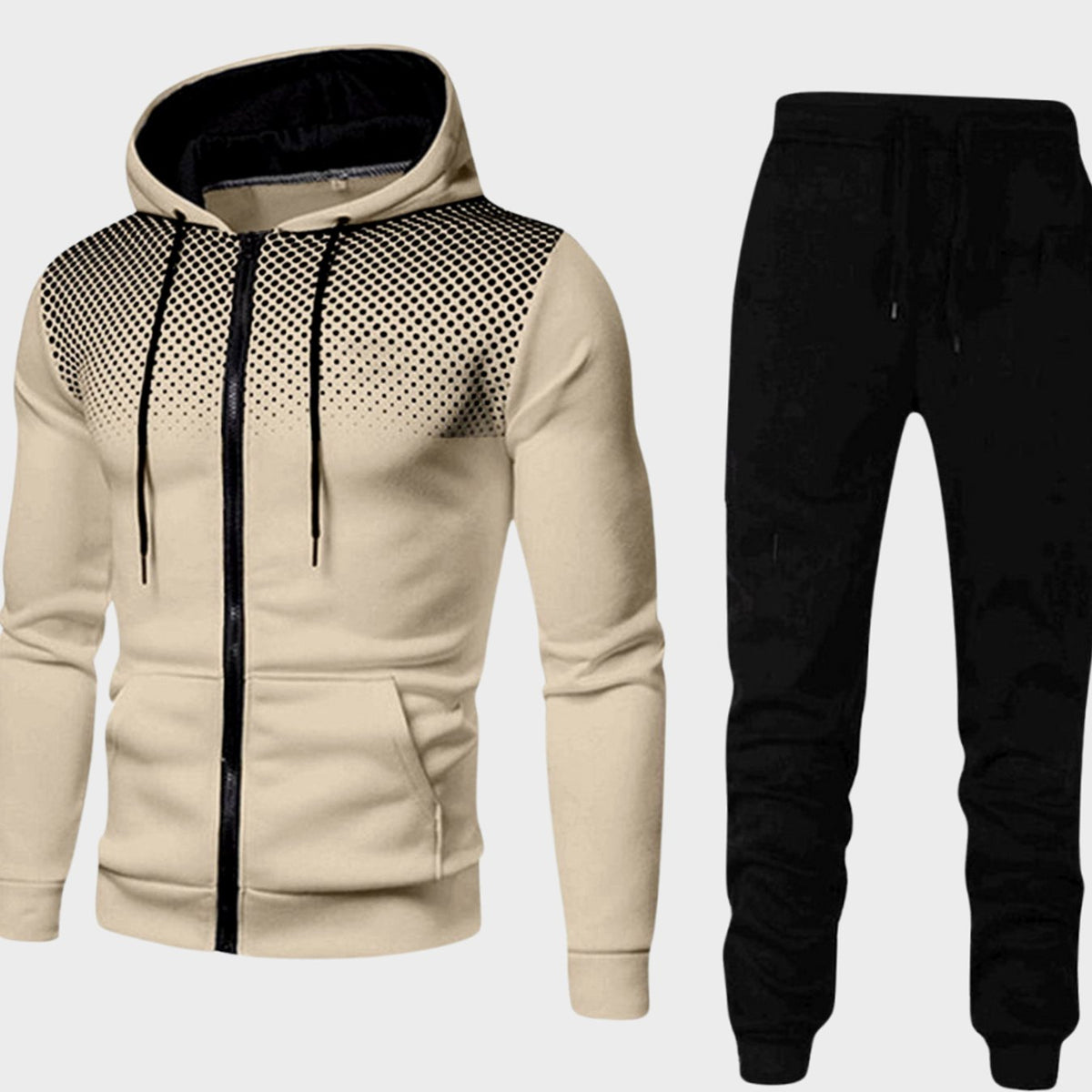 Men's Zip-Up Hoodie and Tapered Jogger Tracksuit Set - Khaki