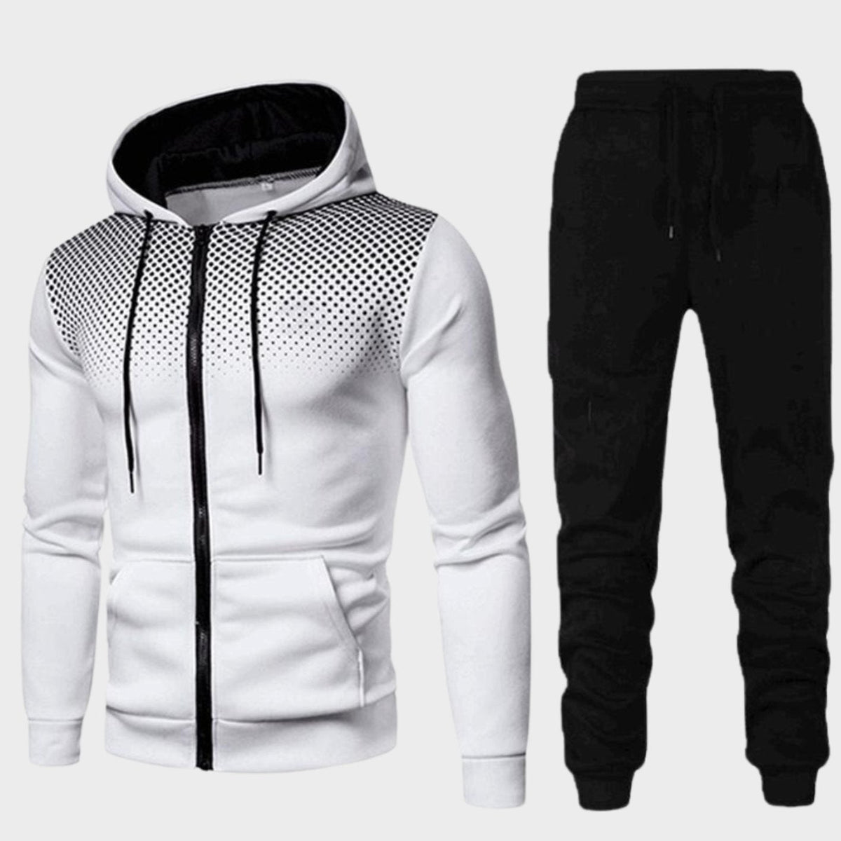 Men's Zip-Up Hoodie and Tapered Jogger Tracksuit Set - White