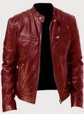 Men's Zip-Up Stand Collar Biker Jacket - Red